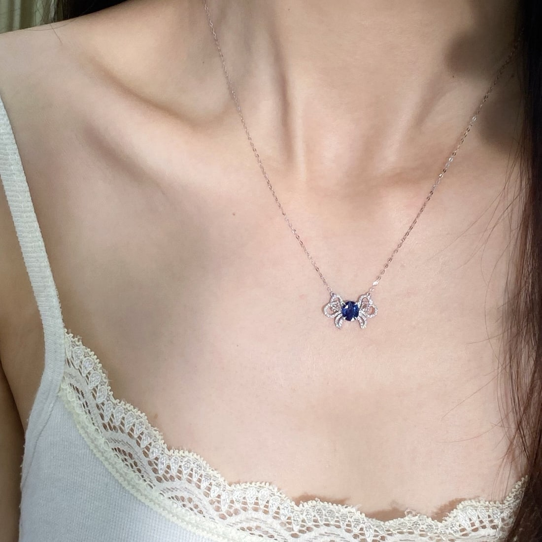 14k Gold 1.76 Ctw Natural Sapphire & Diamond Necklace - 4