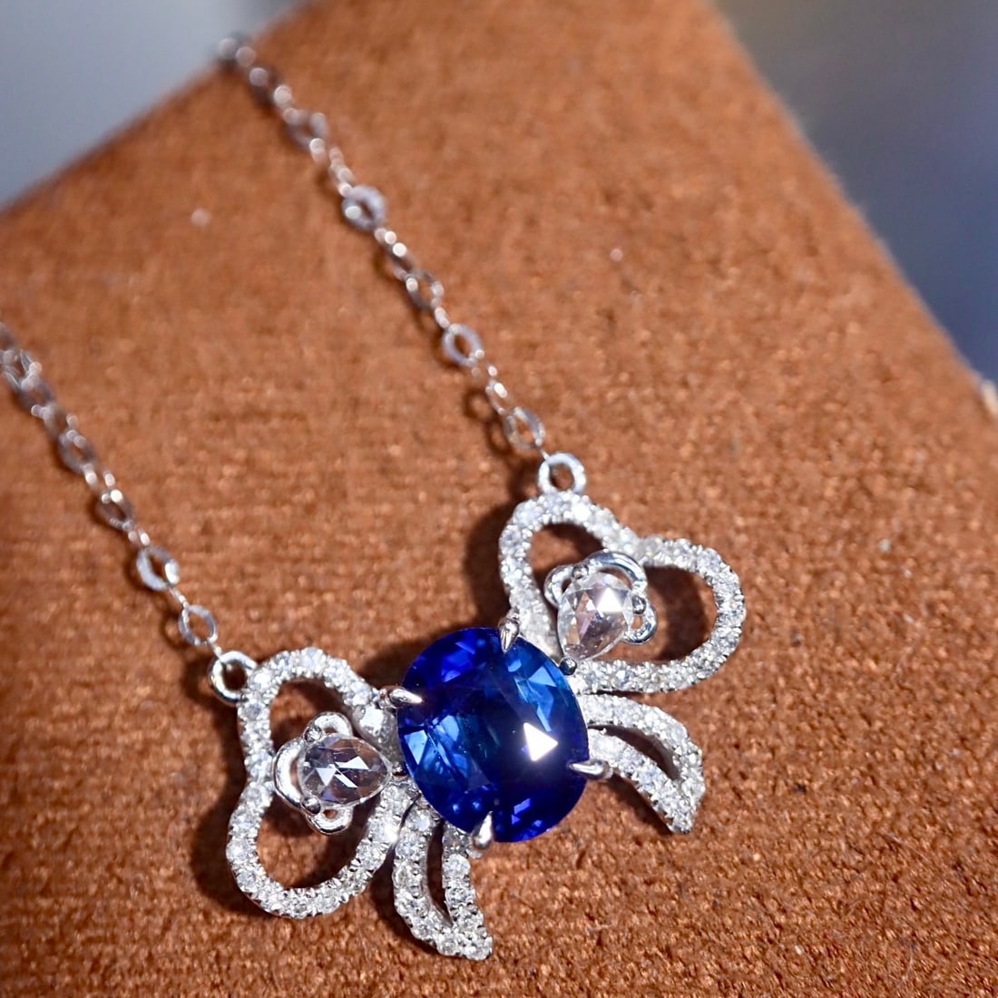 14k Gold 1.76 Ctw Natural Sapphire & Diamond Necklace - 5
