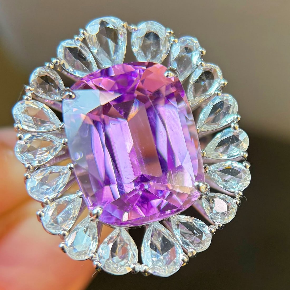 14k Gold 20.03 Ctw Natural Kunzite & Sapphire Ring - 2