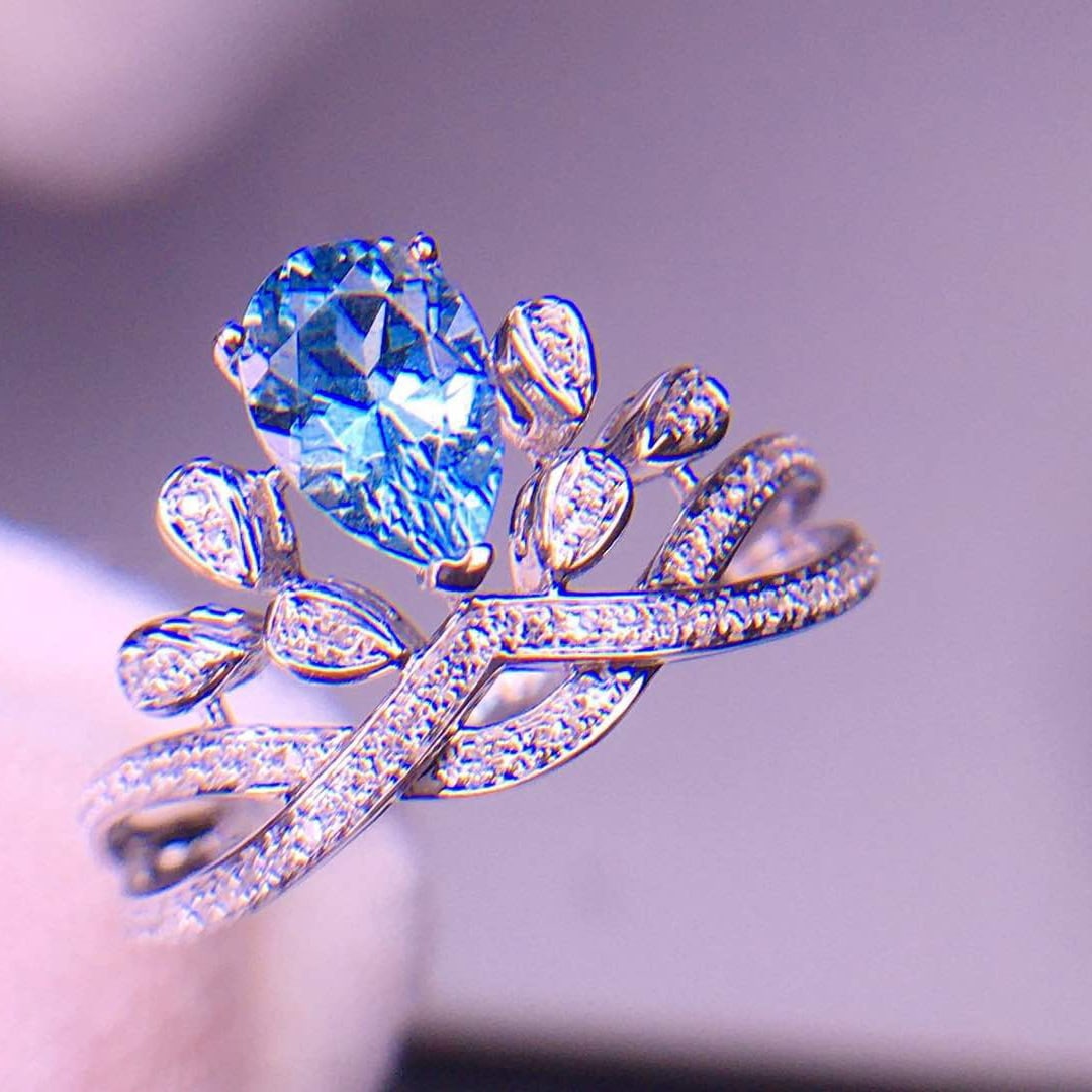 14k Gold 1.02 Ct Natural Aquamarine & Diamond Ring - 2