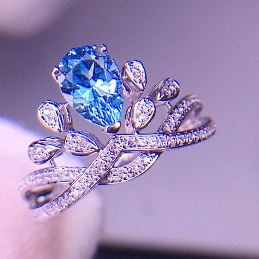 14k Gold 1.02 Ct Natural Aquamarine & Diamond Ring - 4