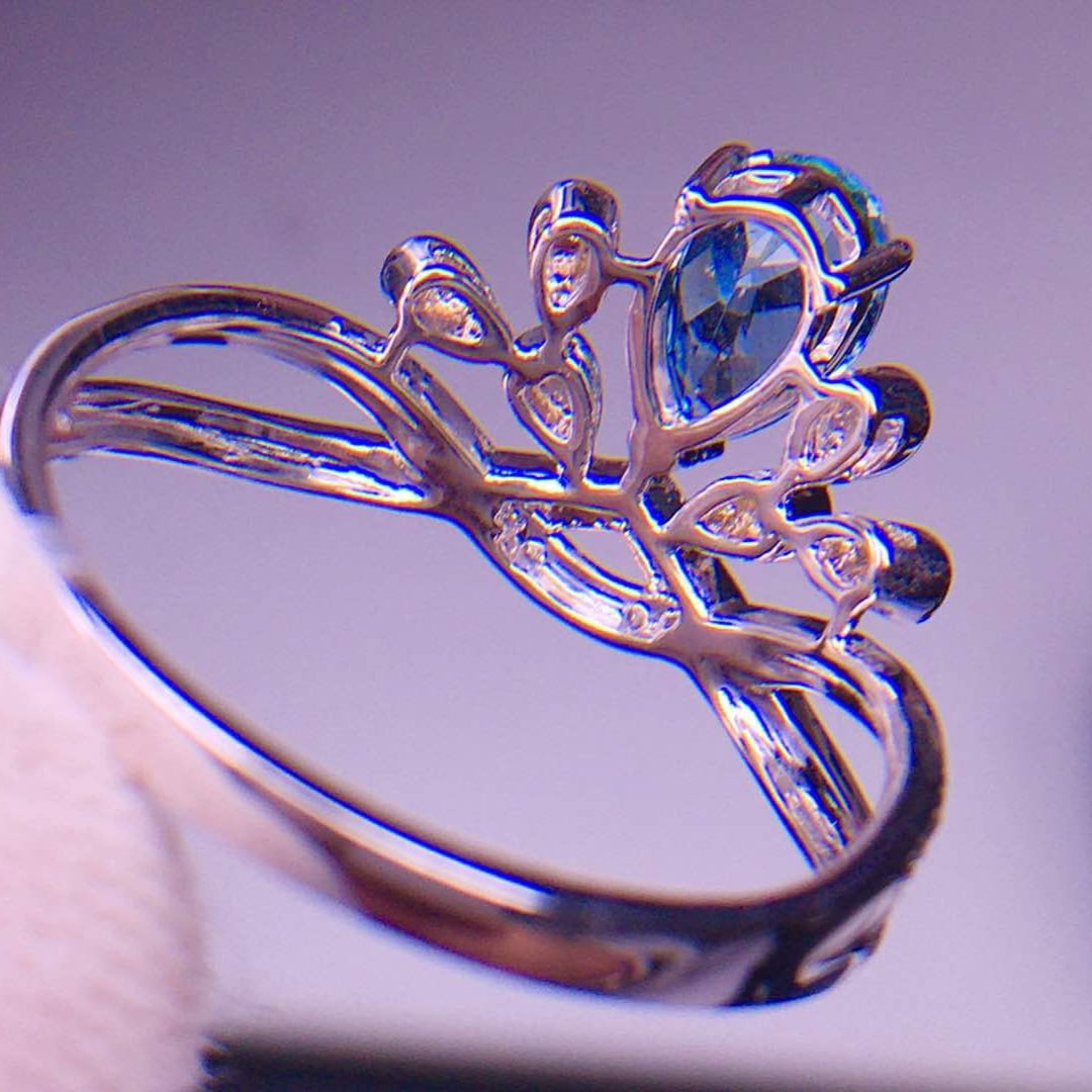 14k Gold 1.02 Ct Natural Aquamarine & Diamond Ring - 5