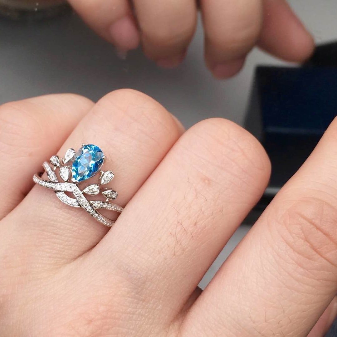 14k Gold 1.02 Ct Natural Aquamarine & Diamond Ring - 6