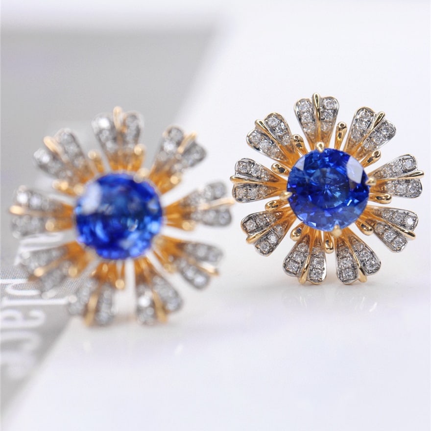 14k Gold 2.57 Ctw Natural Sapphire & Diamond Earrings - 2