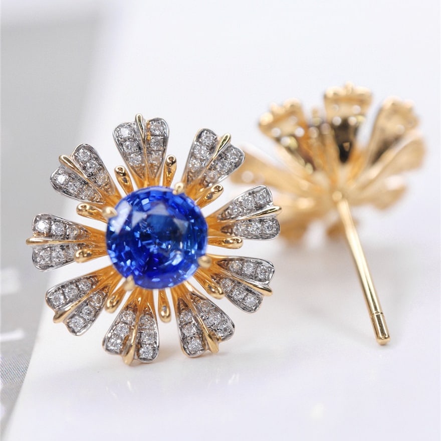 14k Gold 2.57 Ctw Natural Sapphire & Diamond Earrings - 3