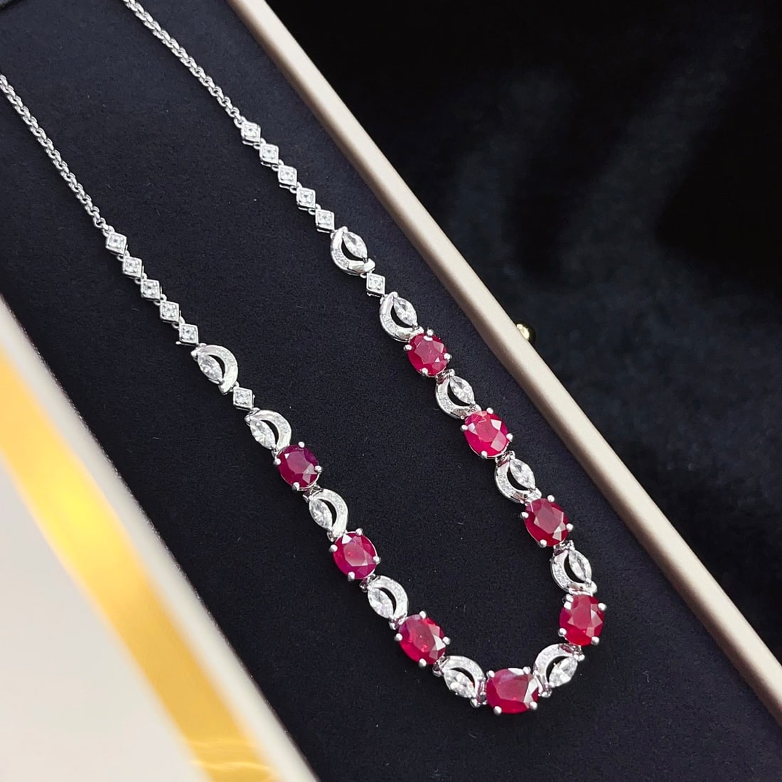 14k Gold 6.05 Ct Natural Ruby & Diamond & Sapphire Necklace - 4