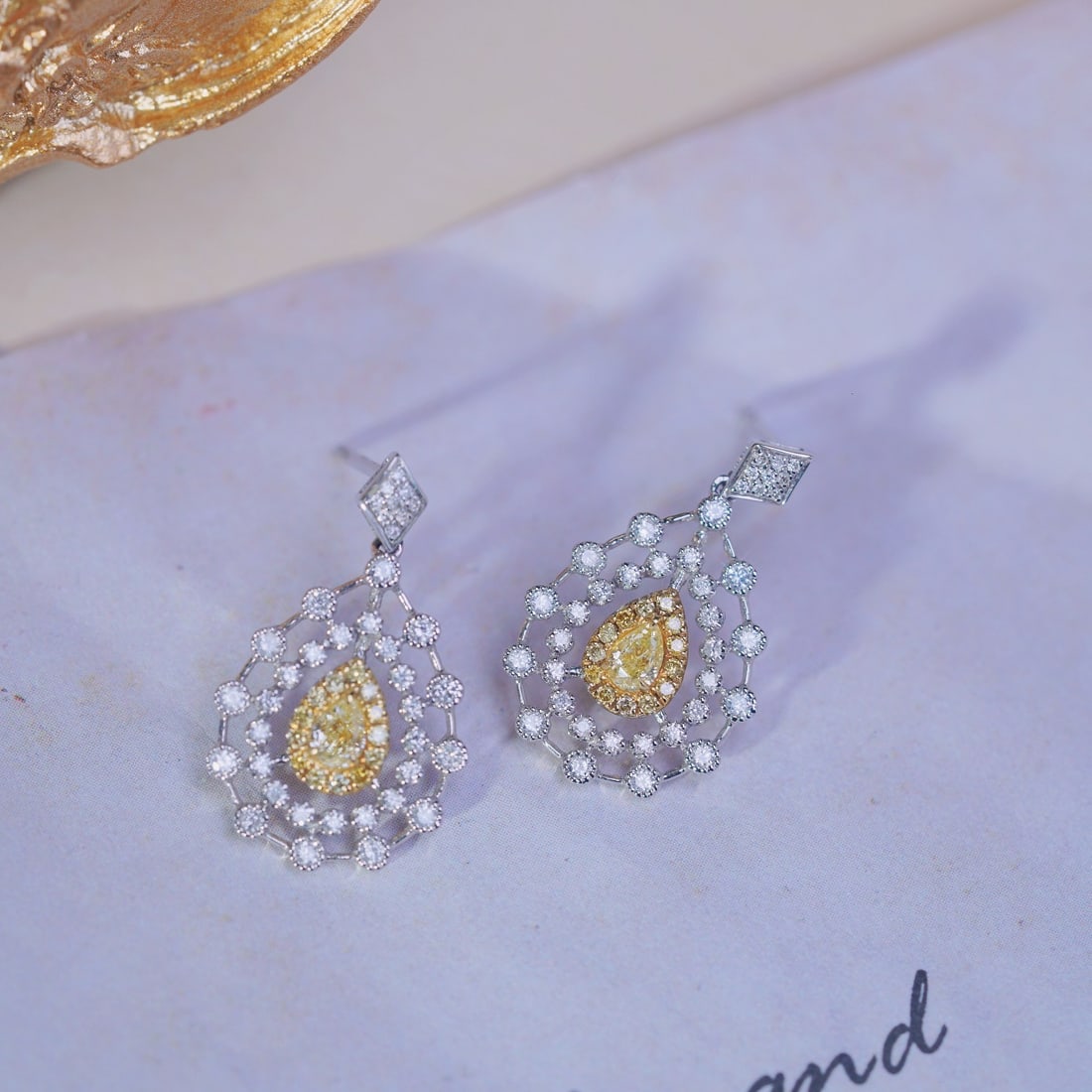 14k Gold 0.7 Ctw Natural Yellow Diamond & Diamond Earrings - 2