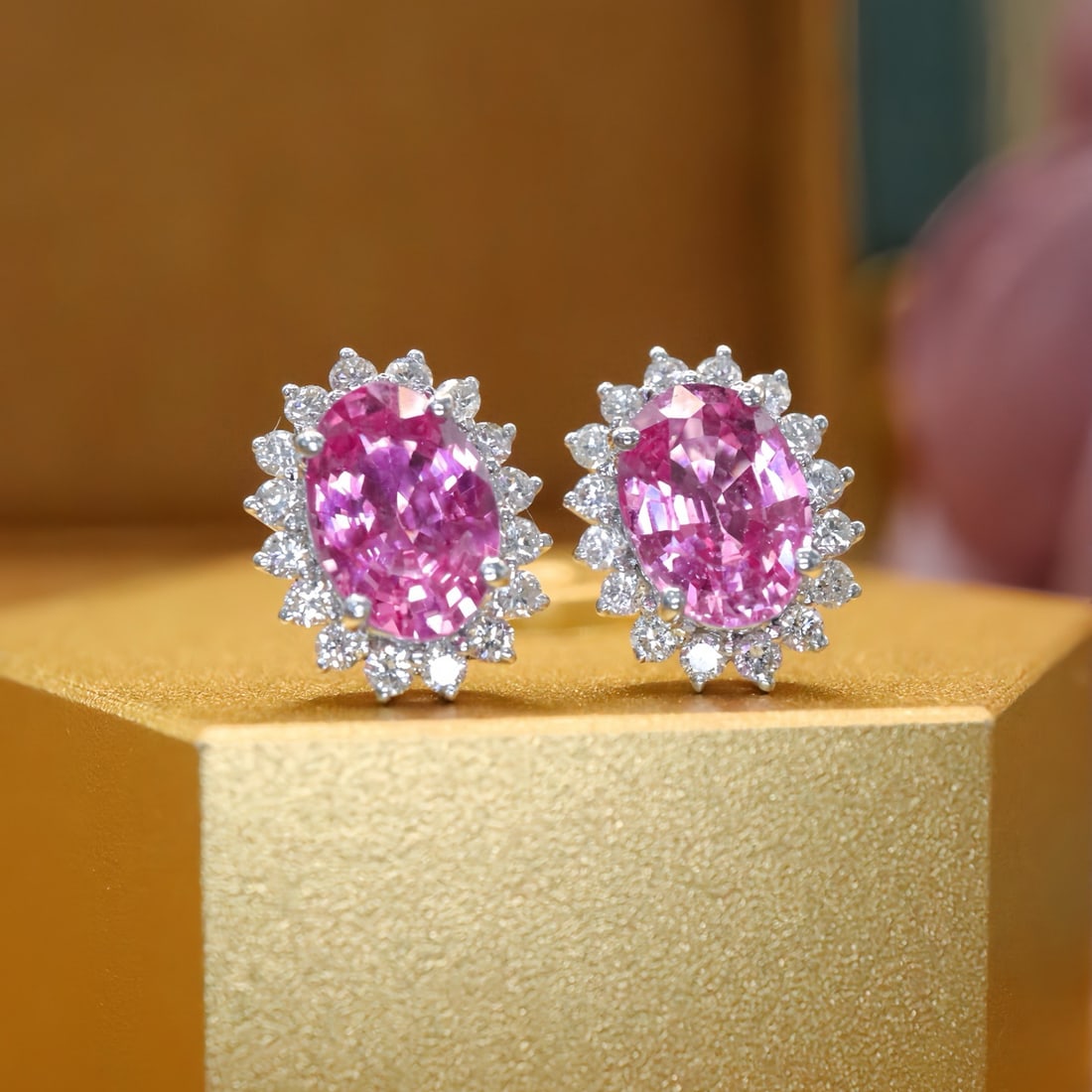 14k Gold 2.04 Ctw Natural Padparadscha Sapphire & Diamond Earrings - 3