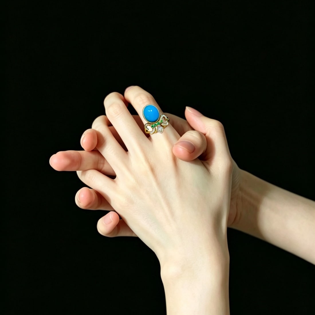 14k Gold 2.81 Ctw Natural Blue Turquoise & Diamond Ring - 6