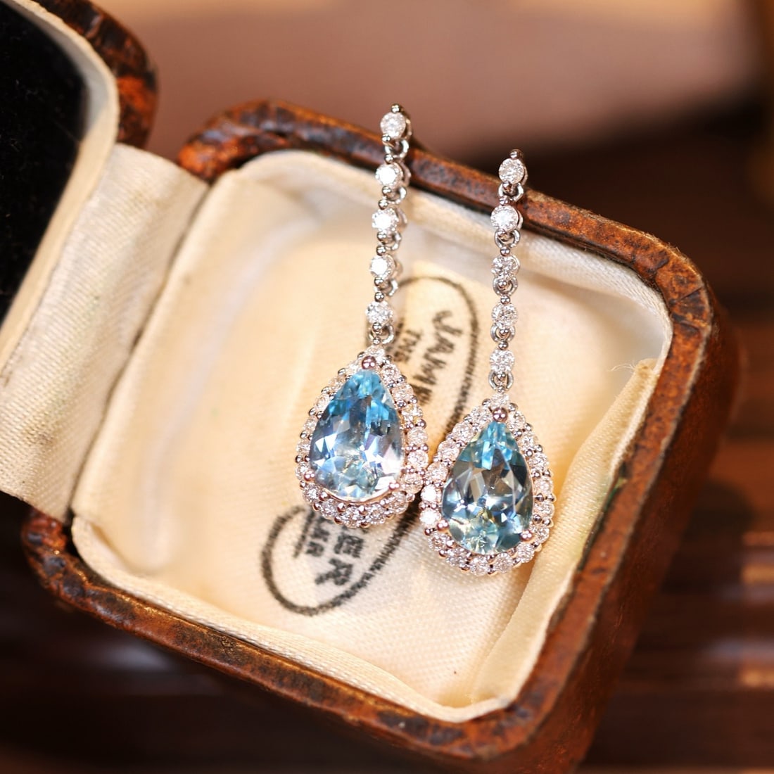 14k Gold 2.08 Ct Natural Aquamarine & Diamond Earrings - 2