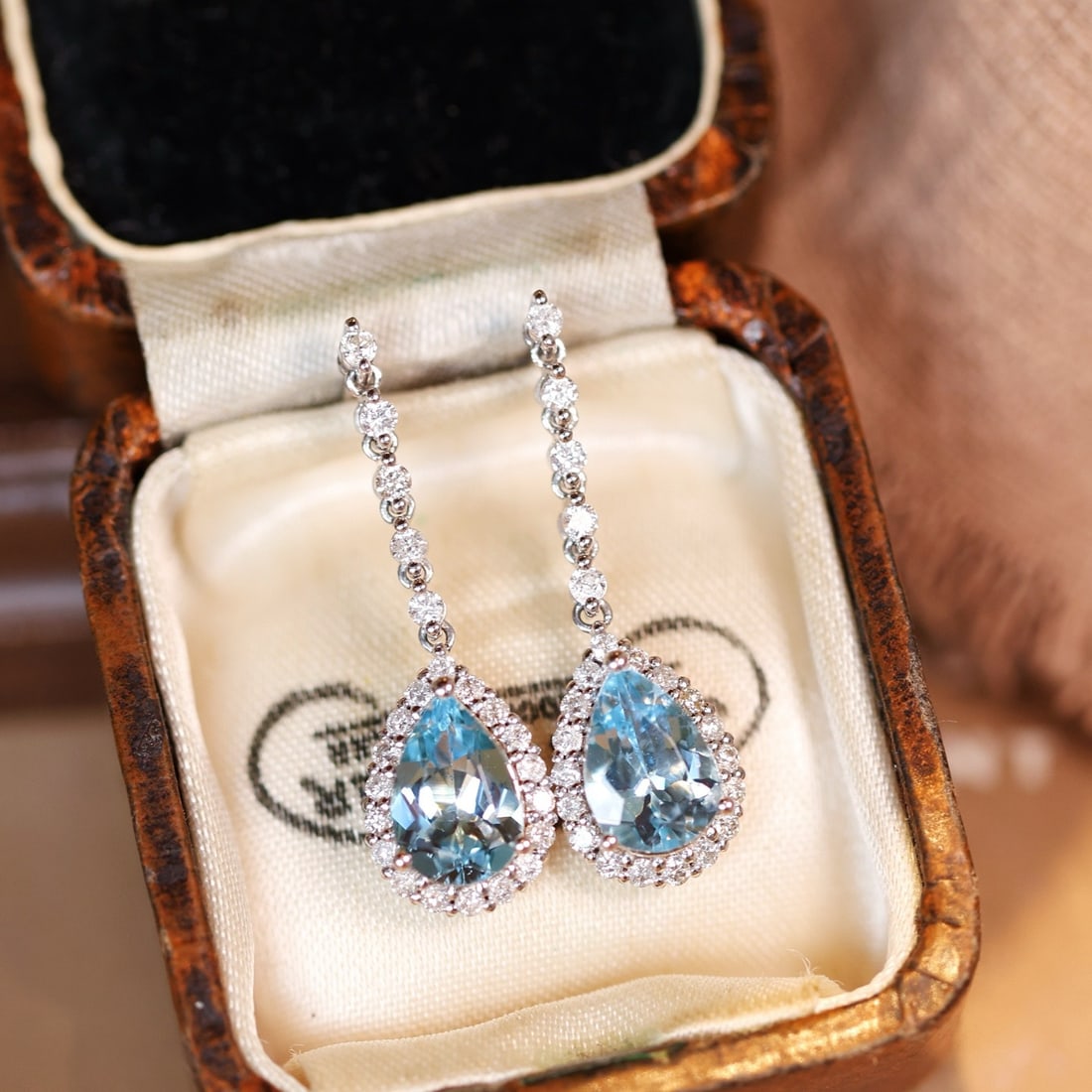 14k Gold 2.08 Ct Natural Aquamarine & Diamond Earrings - 3