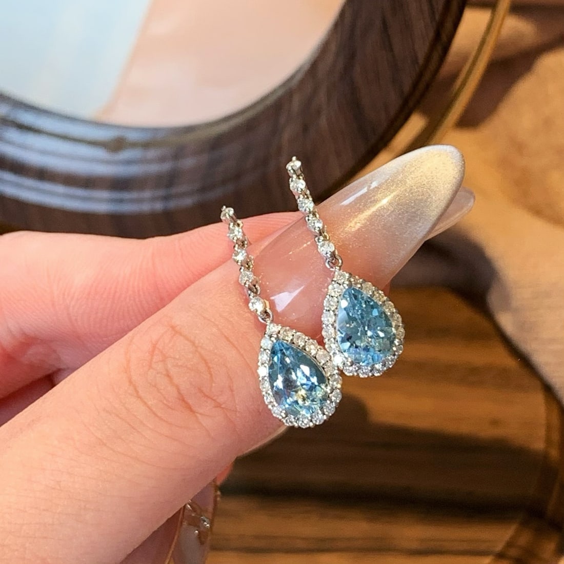 14k Gold 2.08 Ct Natural Aquamarine & Diamond Earrings - 6