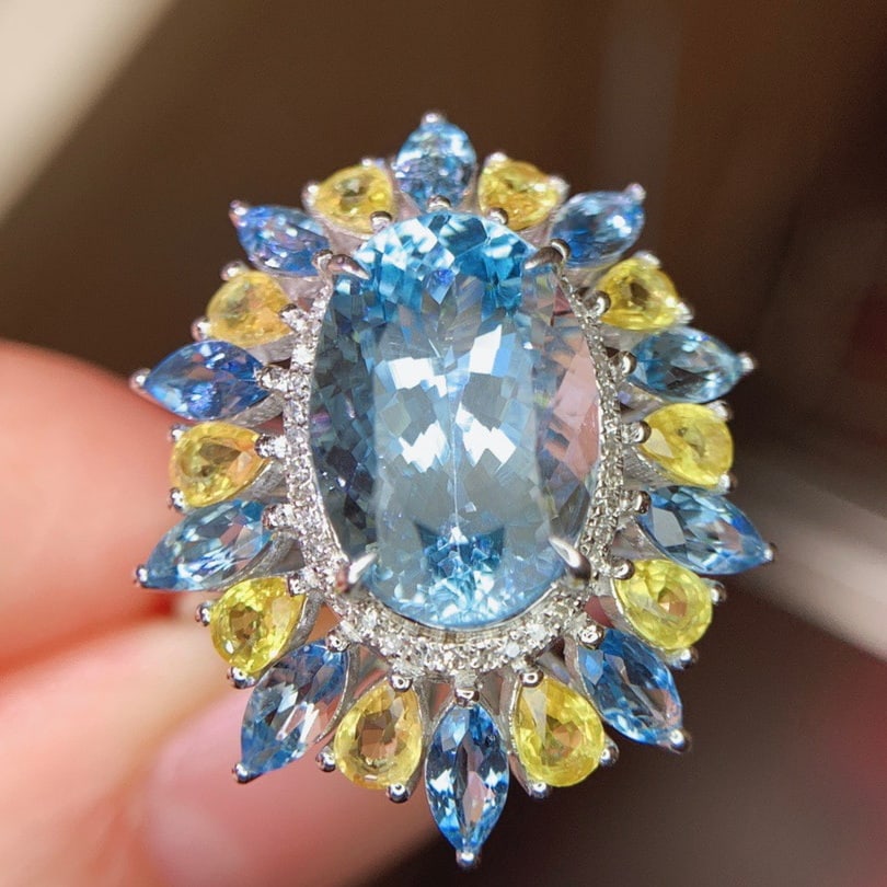 14k Gold 8.8 Ctw Natural Aquamarine & Coloured Gemstone Ring/pendant( Without Chain ) - 4
