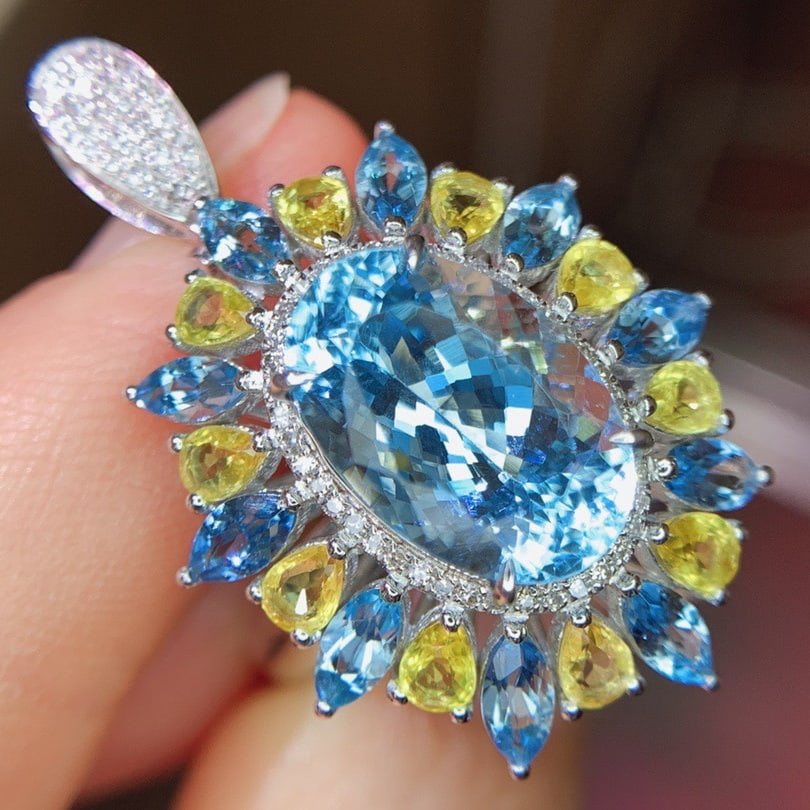 14k Gold 8.8 Ctw Natural Aquamarine & Coloured Gemstone Ring/pendant( Without Chain ) - 6