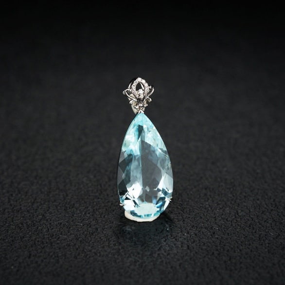 14k Gold 7.98 Ct Natural Aquamarine & Diamond Pendant( Without Chain ) - 2