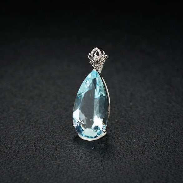 14k Gold 7.98 Ct Natural Aquamarine & Diamond Pendant( Without Chain ) - 3