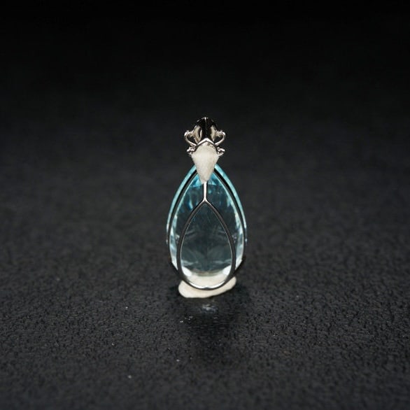 14k Gold 7.98 Ct Natural Aquamarine & Diamond Pendant( Without Chain ) - 5