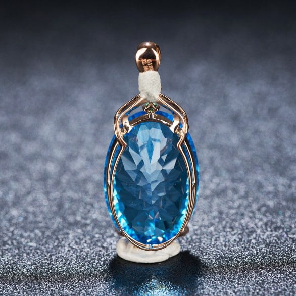 14k Gold 22.88 Ct Natural Topaz & Diamond & Tsavorite Pendant( Without Chain ) - 4