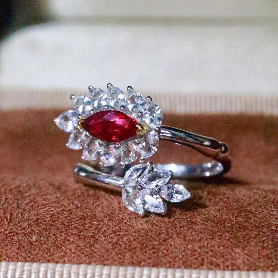 14k Gold 1.69 Ctw Natural Ruby & Sapphire Ring: Ref:231158146 // gold content:14k gold // ring size:7. 25us // // main gemstone:ruby // shape:marquise // carat weight:0. 48ct // color:red // treatment:natural // // adjacent gemstone 2 : sapphire