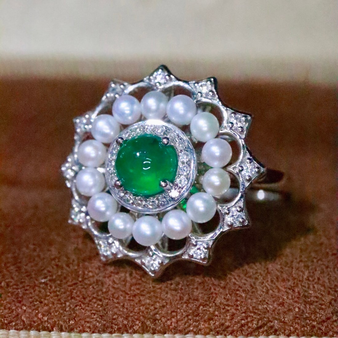 14k Gold 0.88 Ctw Natural Emerald & Diamond Ring - 7