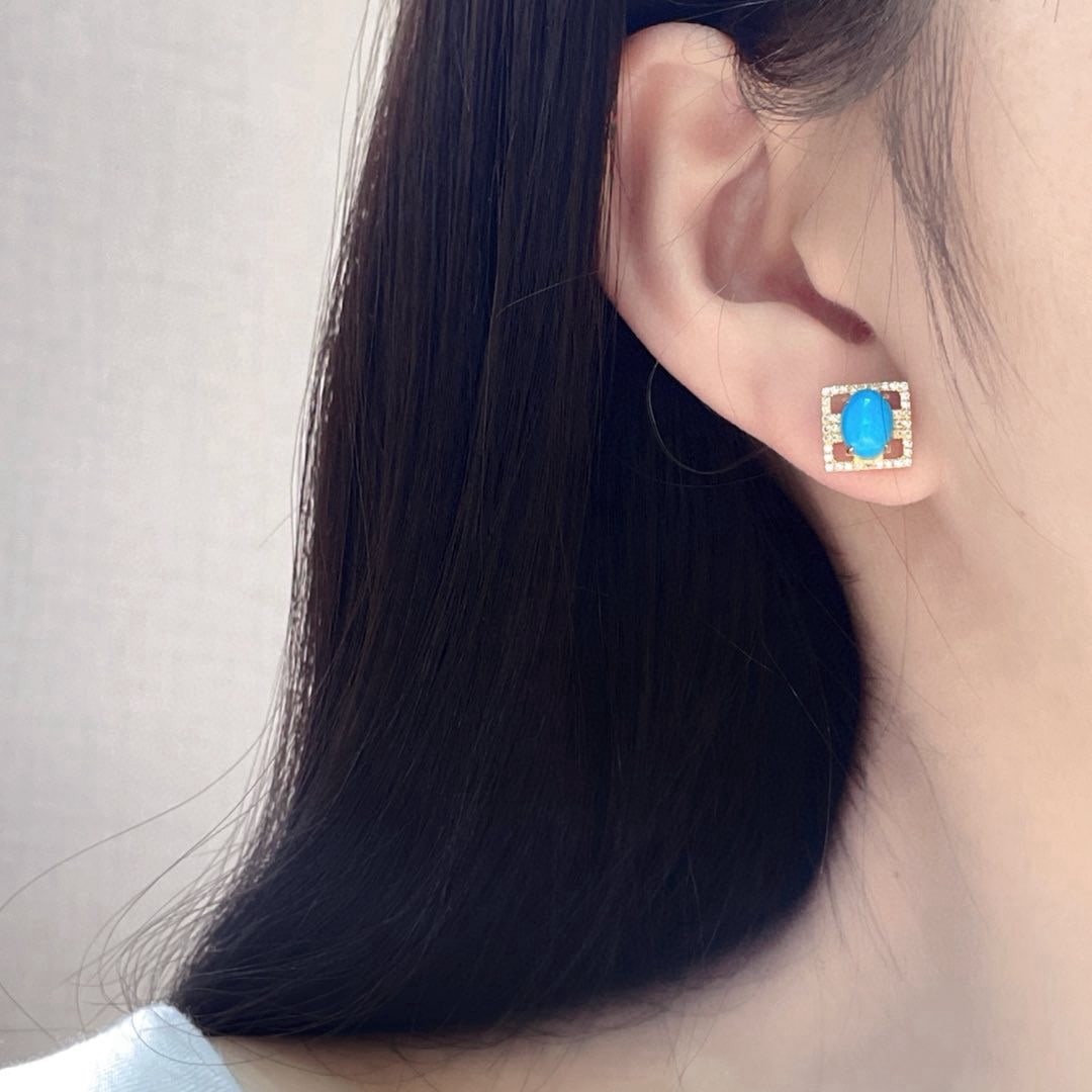 14k Gold 2.25 Ctw Natural Blue Turquoise & Diamond Earrings - 6