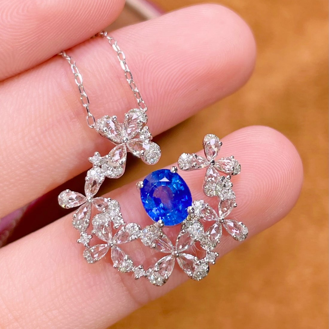 14k Gold 1.1 Ct Natural Sapphire & Diamond Necklace - 2
