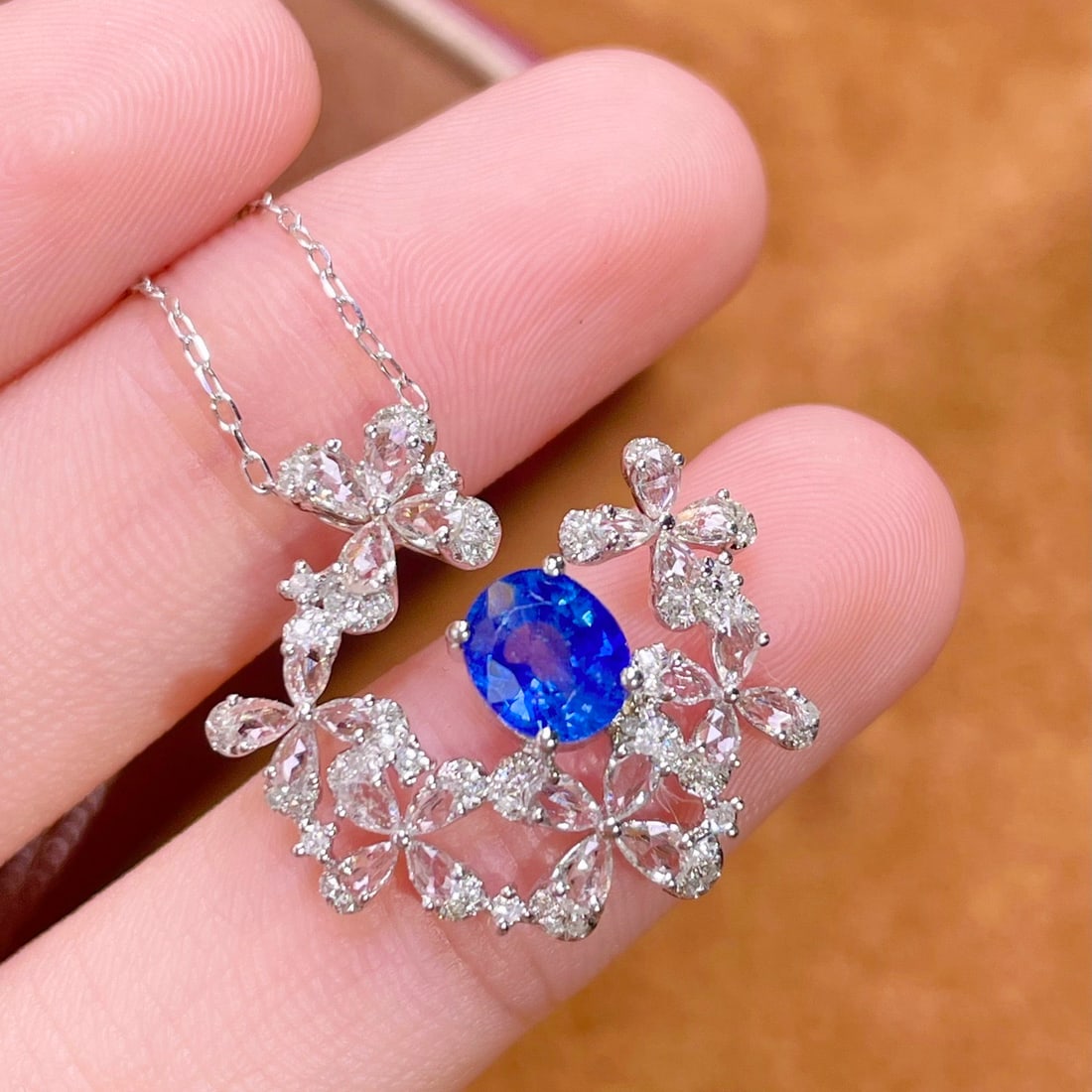 14k Gold 1.1 Ct Natural Sapphire & Diamond Necklace - 3