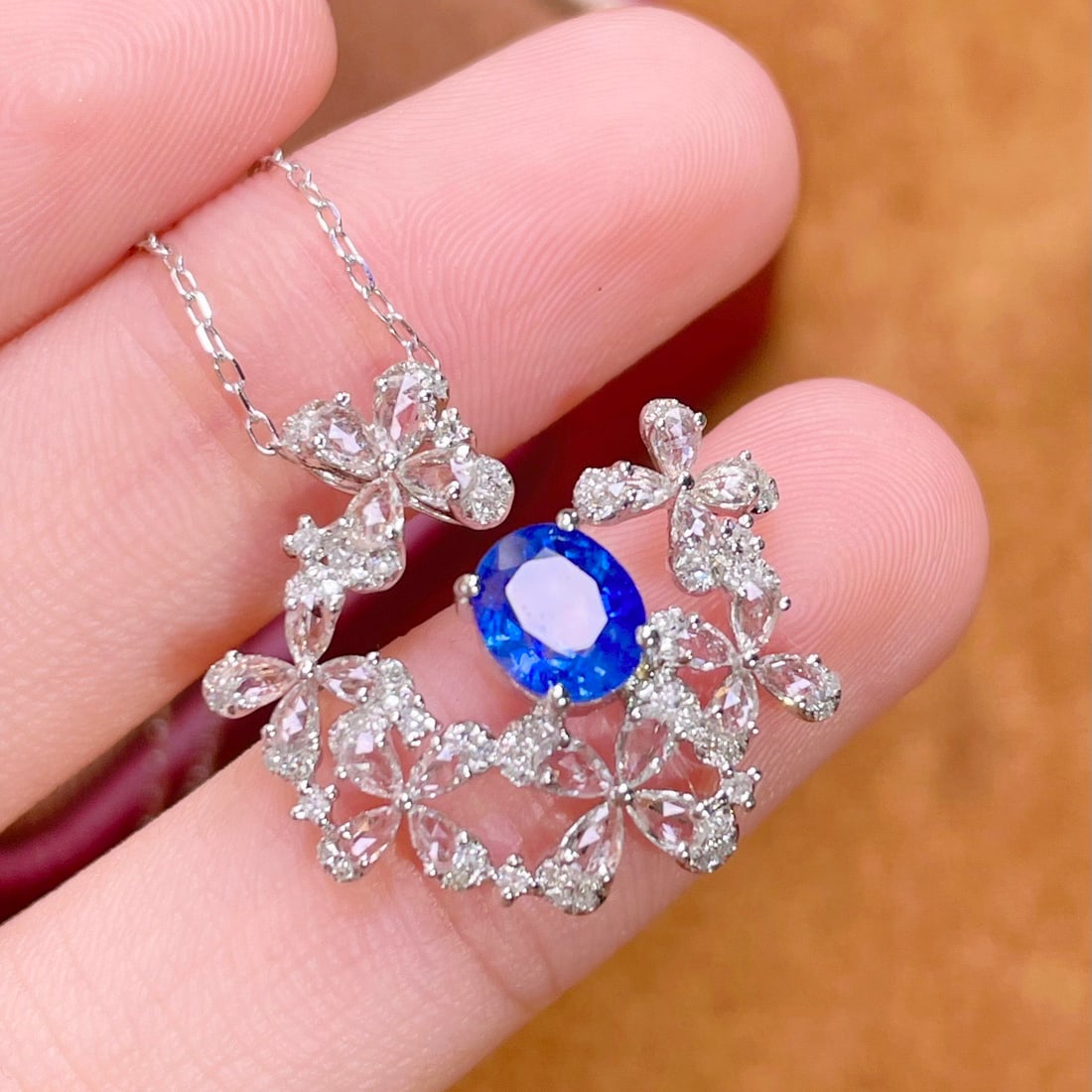 14k Gold 1.1 Ct Natural Sapphire & Diamond Necklace - 4