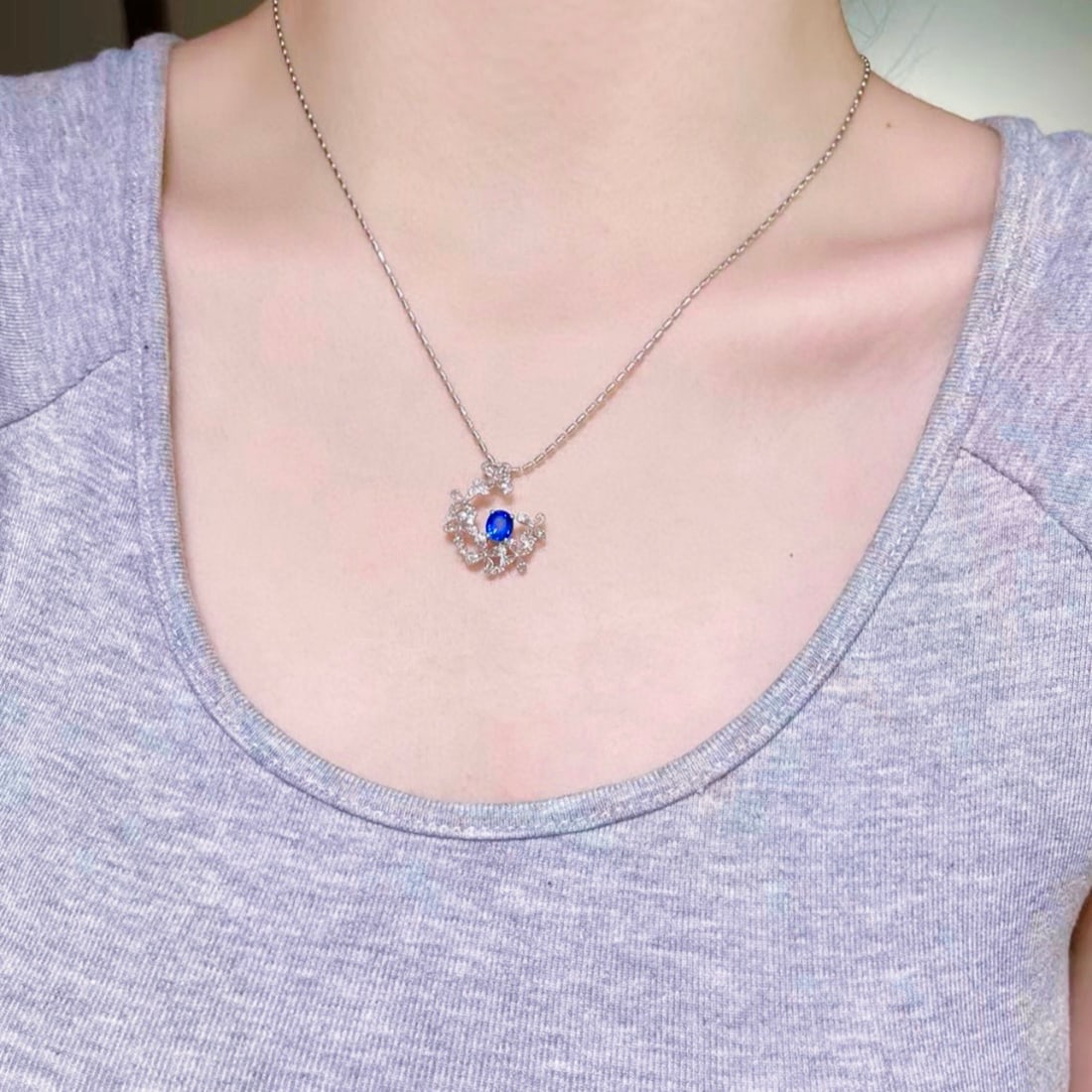 14k Gold 1.1 Ct Natural Sapphire & Diamond Necklace - 6
