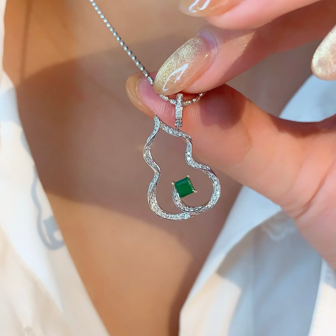 14k Gold 0.37 Ctw Natural Emerald & Diamond Pendant( Without Chain ) - 5