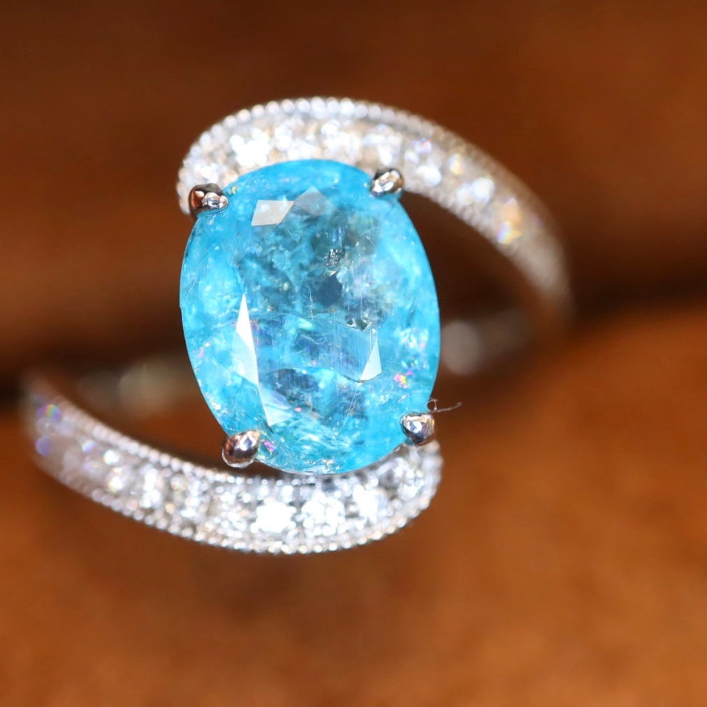 14k Gold 2.20 Ctw Natural Paraiba Tourmaline & Diamond Ring - 2