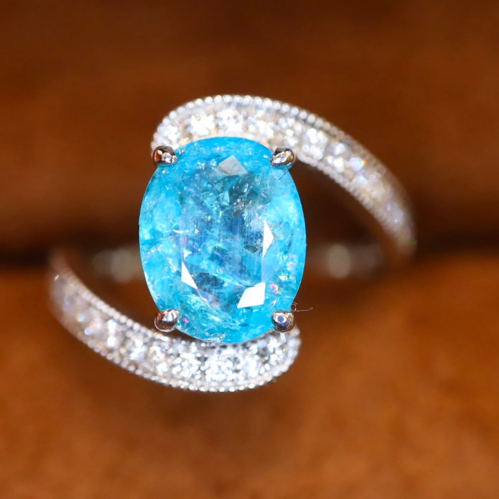 14k Gold 2.20 Ctw Natural Paraiba Tourmaline & Diamond Ring - 4