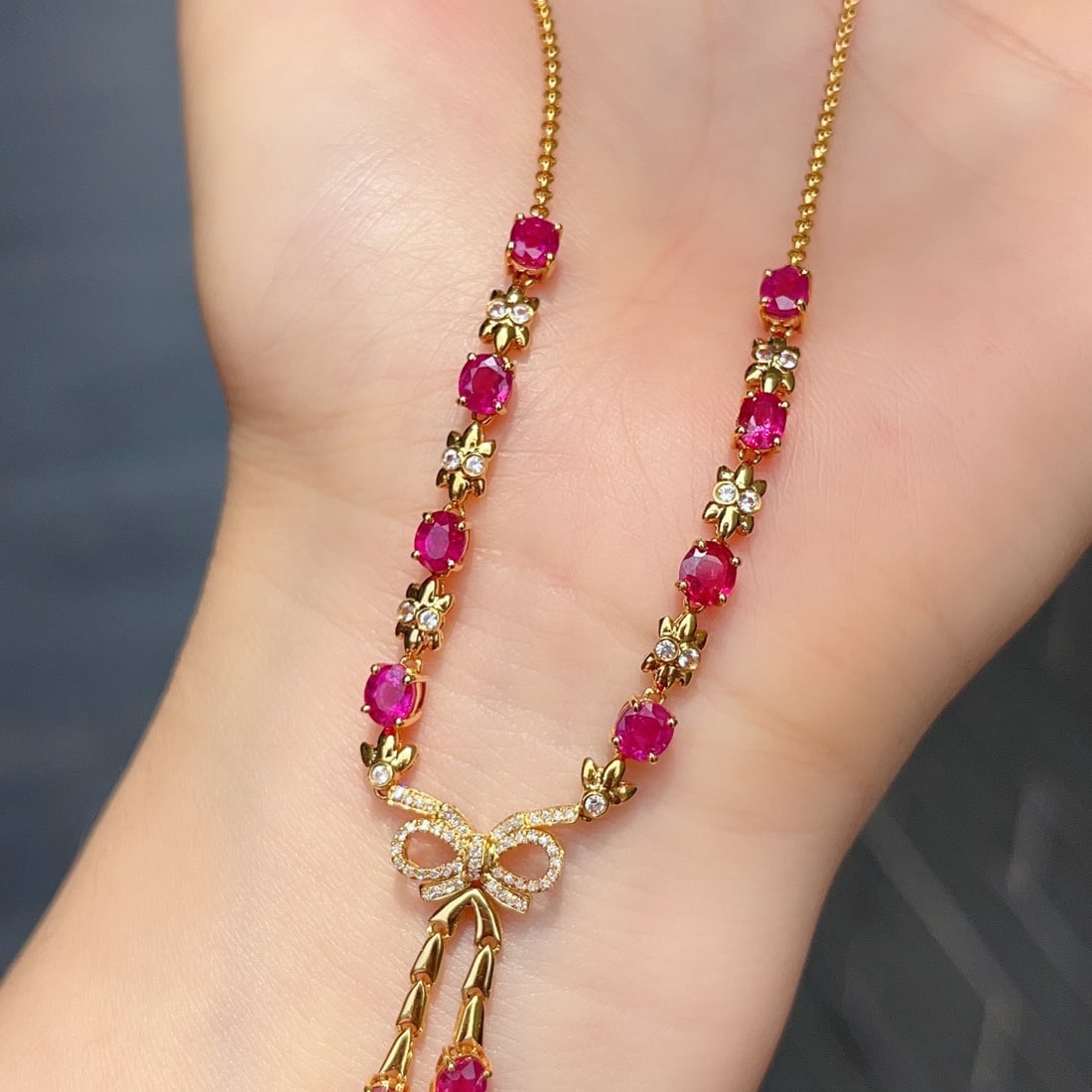 14k Gold 6.00 Ct Natural Ruby & Diamond & Sapphire Necklace - 5