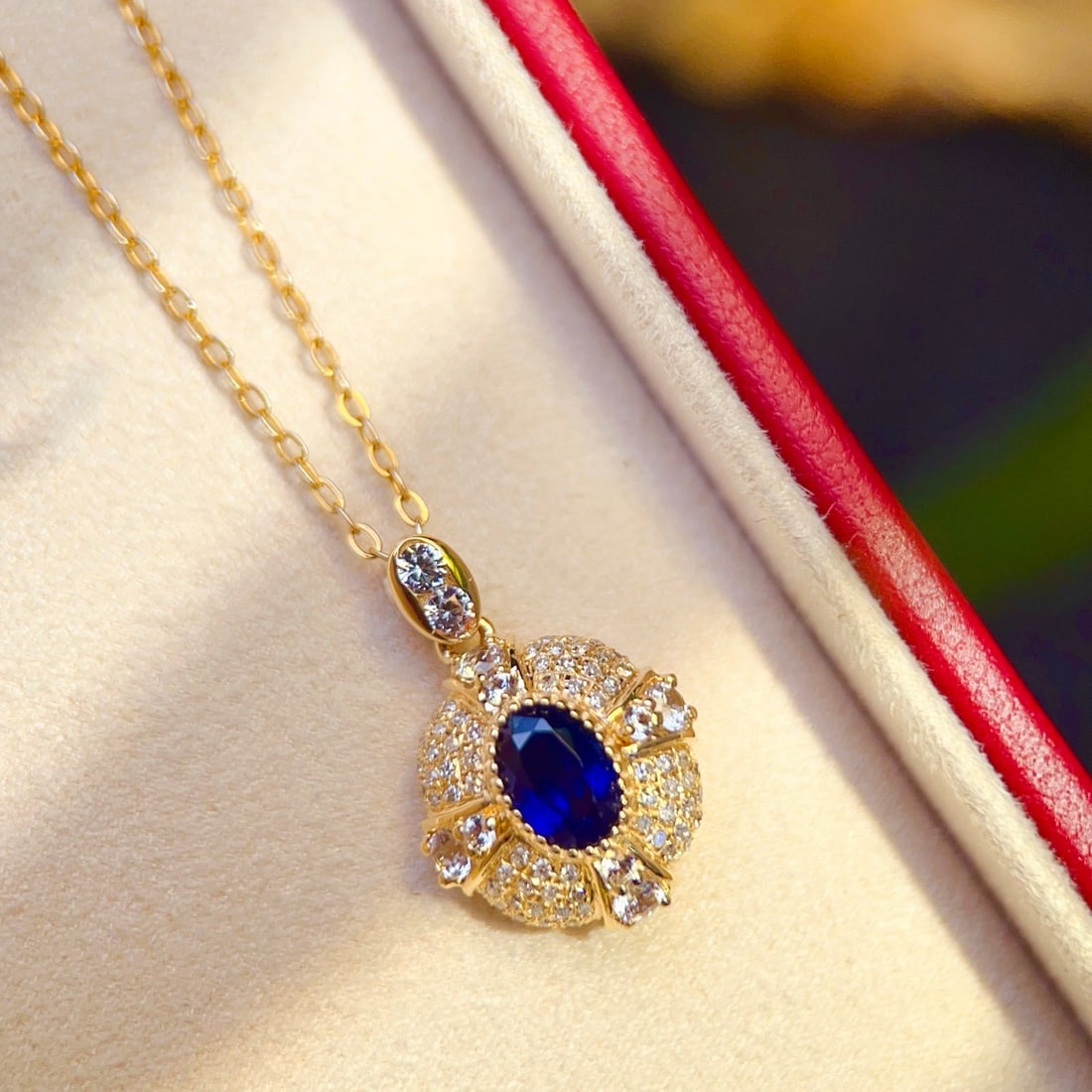 14k Gold 0.62 Ct Natural Sapphire & Diamond & Sapphire Pendant( Without Chain ): Ref:231158171 // gold content:14k gold // main gemstone:sapphire // shape:oval // carat weight:0. 62ct // color:blue // treatment:natural // // adjacent gemstone 2 : diamond // number of stones:64 //