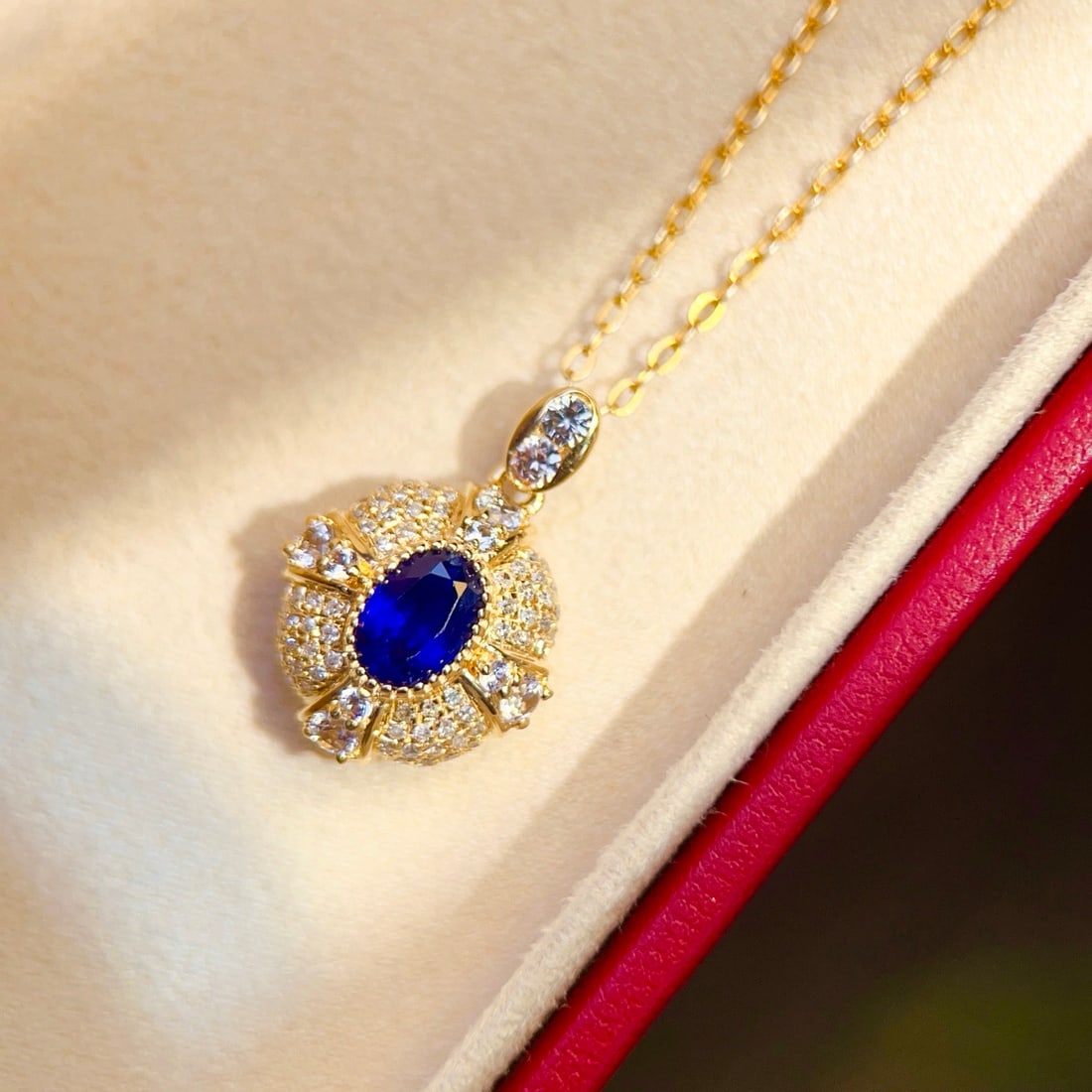14k Gold 0.62 Ct Natural Sapphire & Diamond & Sapphire Pendant( Without Chain ) - 4