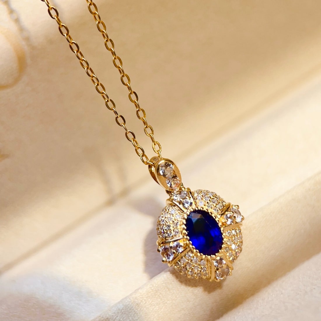 14k Gold 0.62 Ct Natural Sapphire & Diamond & Sapphire Pendant( Without Chain ) - 5