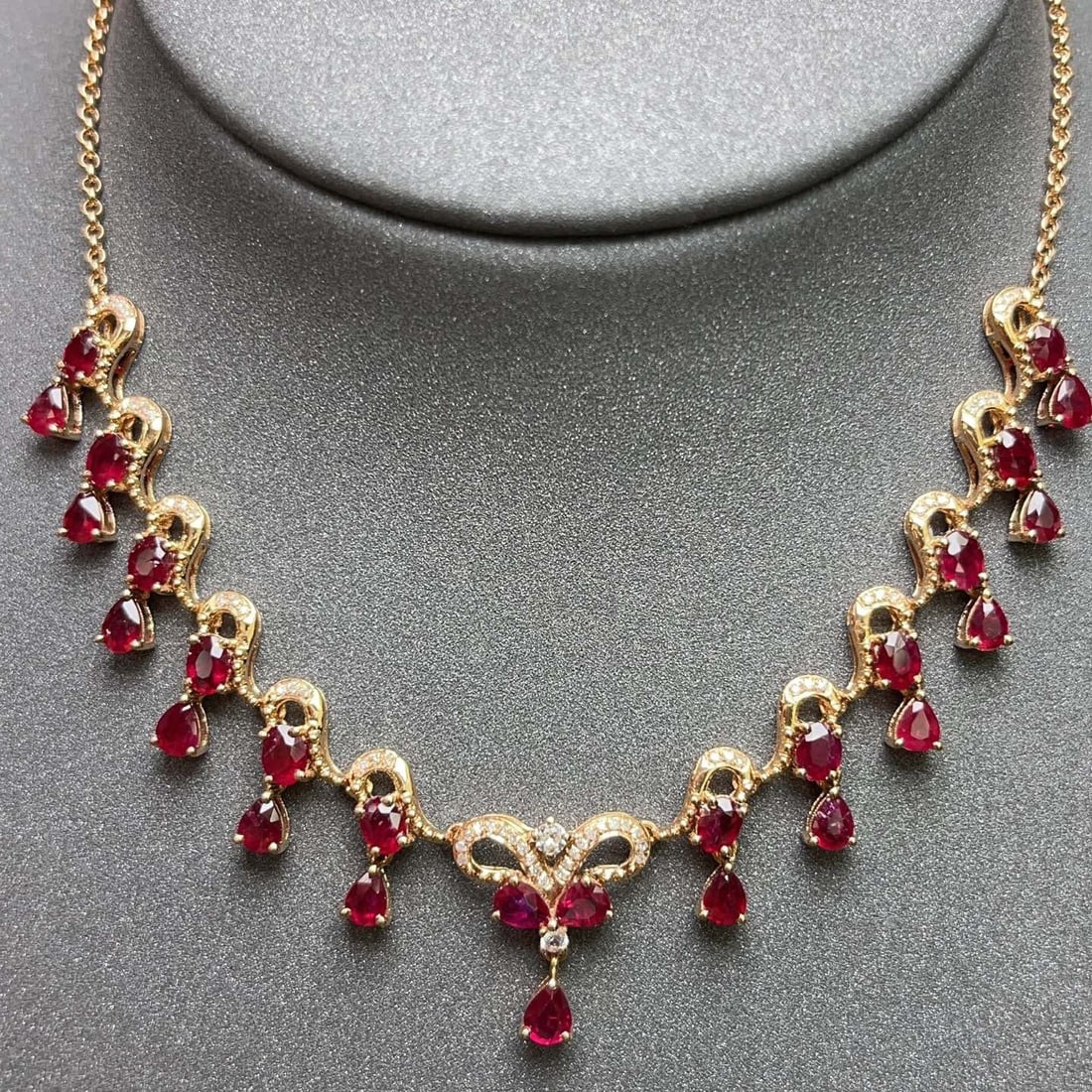14k Gold 6.30 Ct Natural Ruby & Diamond & Sapphire Necklace (1 of 7)