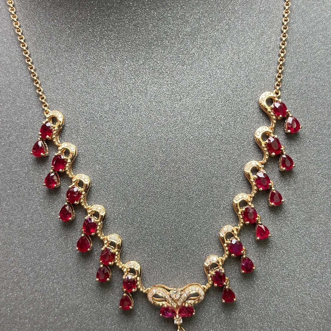 14k Gold 6.30 Ct Natural Ruby & Diamond & Sapphire Necklace - 4