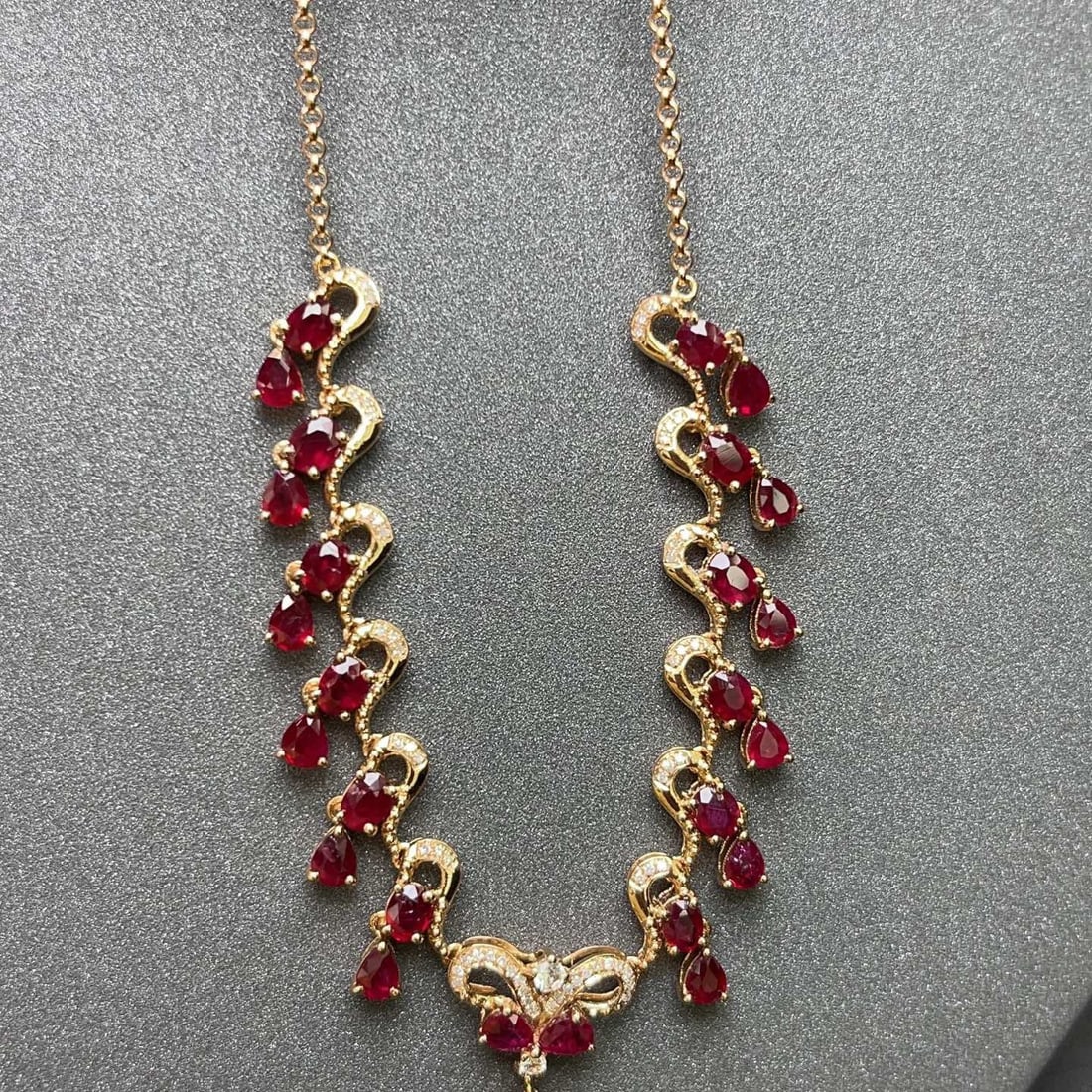 14k Gold 6.30 Ct Natural Ruby & Diamond & Sapphire Necklace - 5