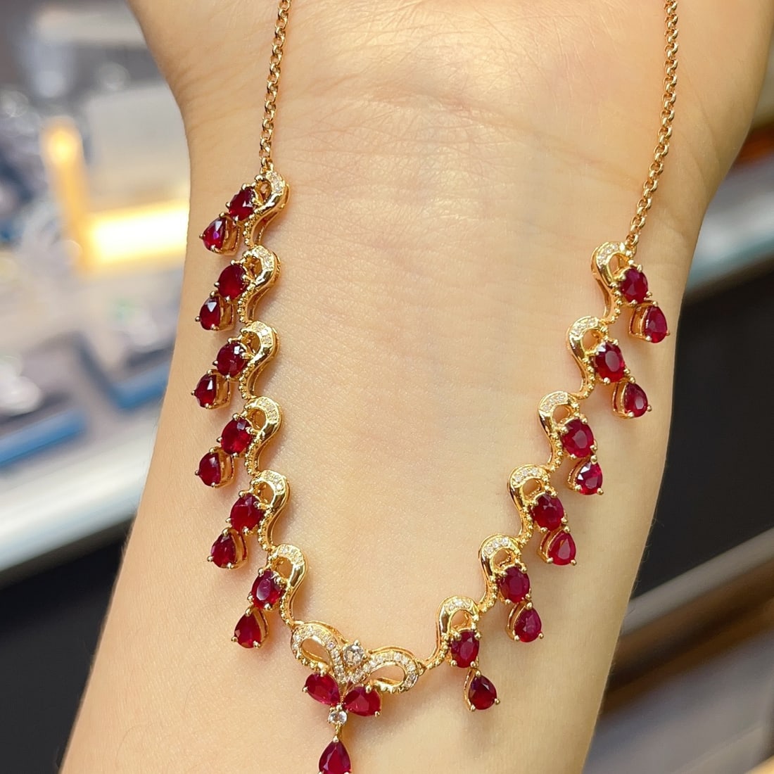 14k Gold 6.30 Ct Natural Ruby & Diamond & Sapphire Necklace - 6