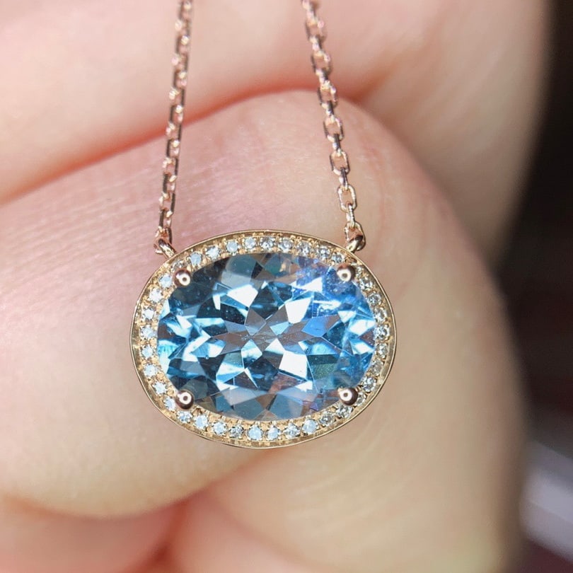 14k Gold 2.0 Ct Natural Aquamarine & Diamond Necklace - 4