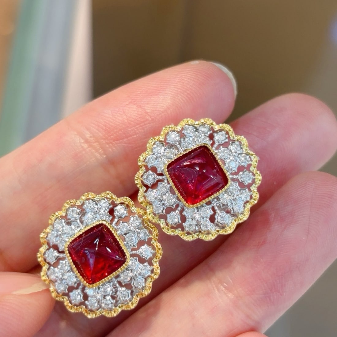 14k Gold 3.7 Ct Natural Spinel & Diamond Earrings - 2