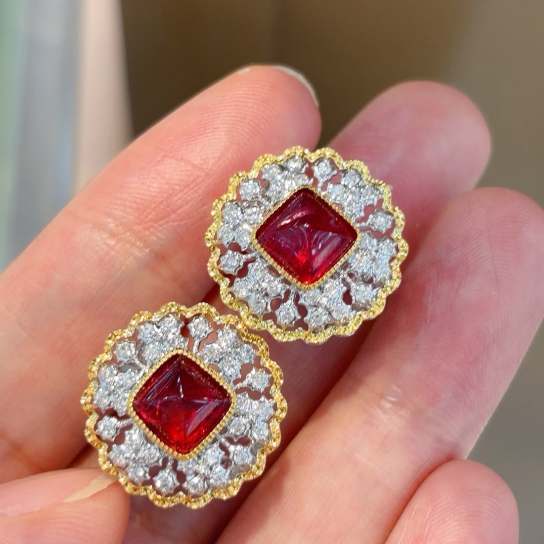 14k Gold 3.7 Ct Natural Spinel & Diamond Earrings - 3