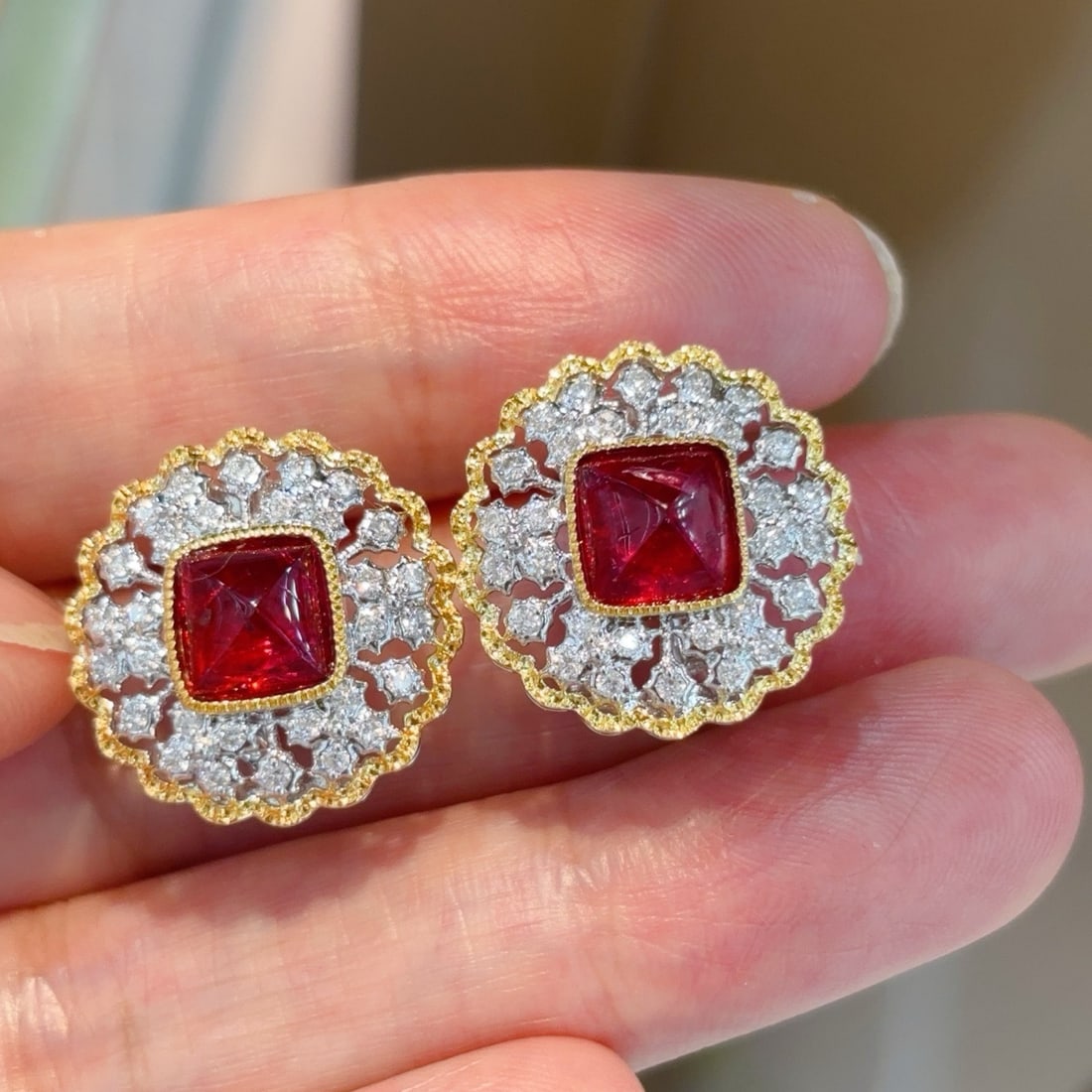 14k Gold 3.7 Ct Natural Spinel & Diamond Earrings - 4