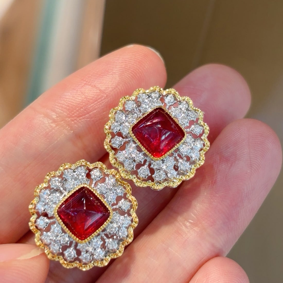 14k Gold 3.7 Ct Natural Spinel & Diamond Earrings - 5