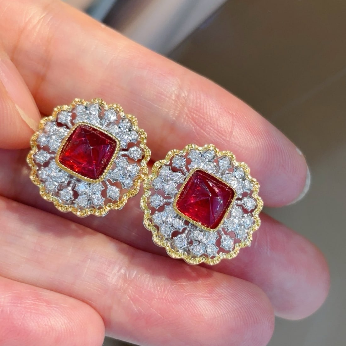 14k Gold 3.7 Ct Natural Spinel & Diamond Earrings - 6