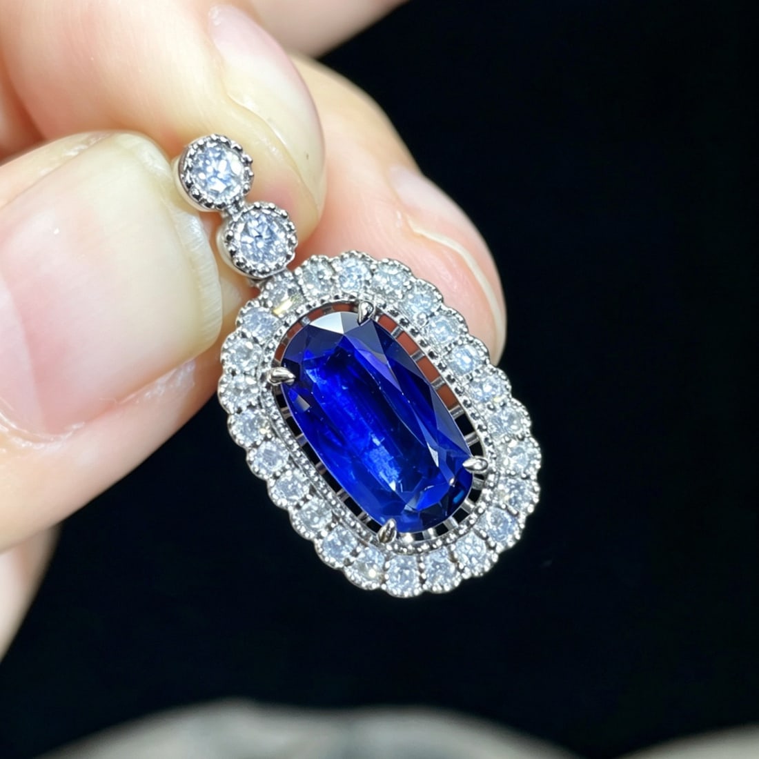 14k Gold 2.45 Ctw Natural Sapphire & Diamond Pendant( Without Chain ) - 2