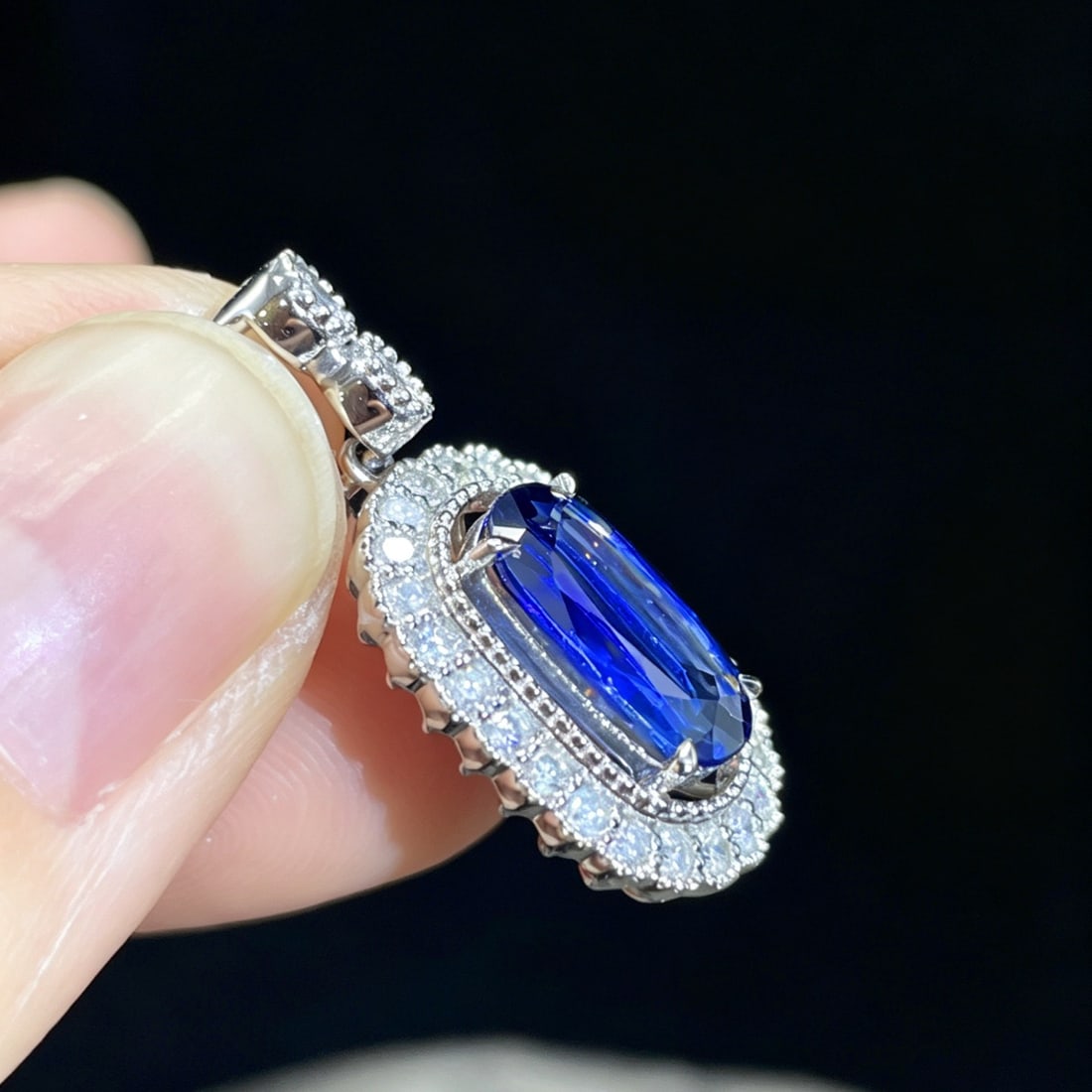 14k Gold 2.45 Ctw Natural Sapphire & Diamond Pendant( Without Chain ) - 4