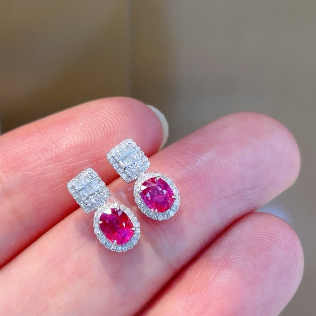 14k Gold 0.7 Ct Natural Ruby & Diamond Earrings - 2