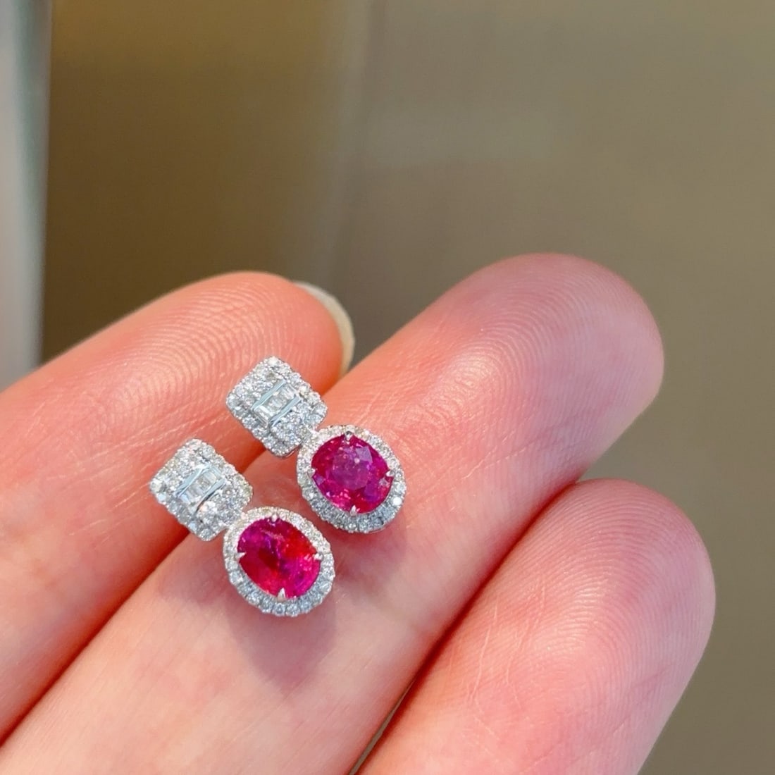 14k Gold 0.7 Ct Natural Ruby & Diamond Earrings - 4